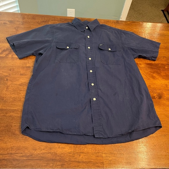 Polo Ralph Lauren Navy blue button down short sleeve shirt 100% cotton size L - Picture 1 of 8